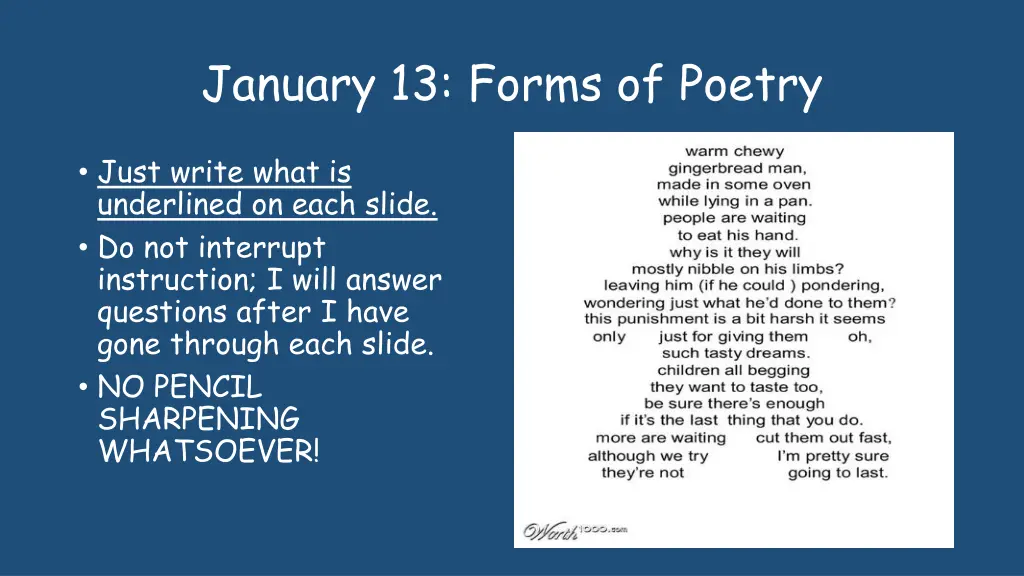 january 13 forms of poetry