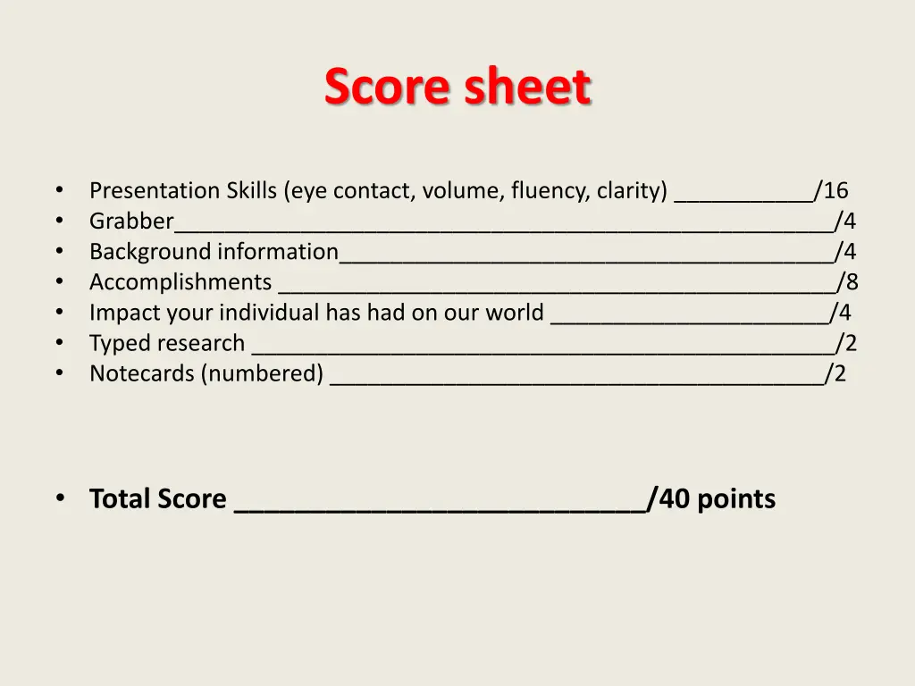 score sheet