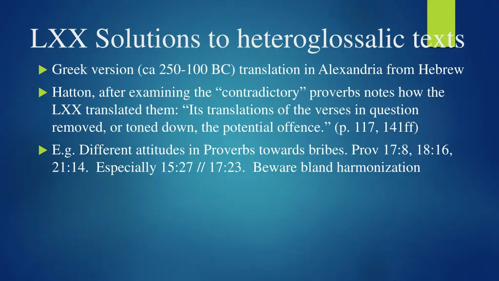 lxx solutions to heteroglossalic texts