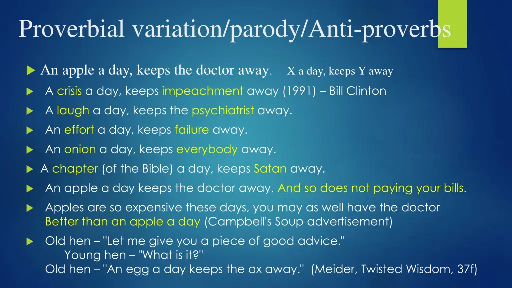 proverbial variation parody anti proverbs