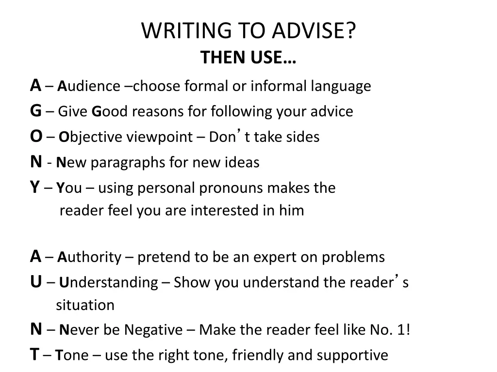 writing to advise then use