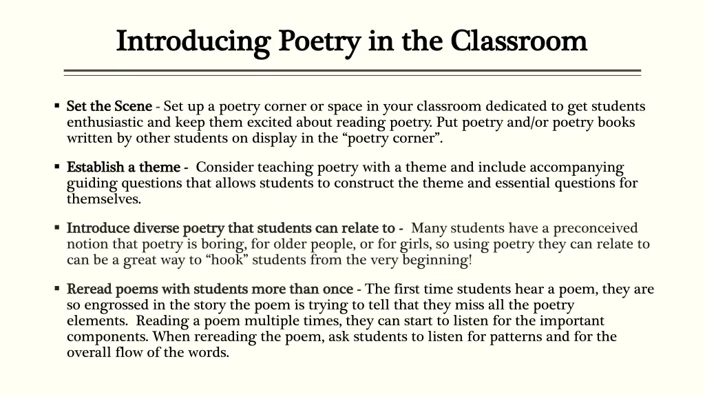 introducing poetry in the classroom introducing