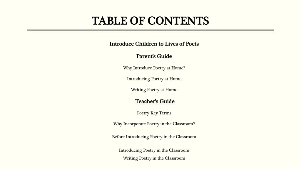 table of contents table of contents