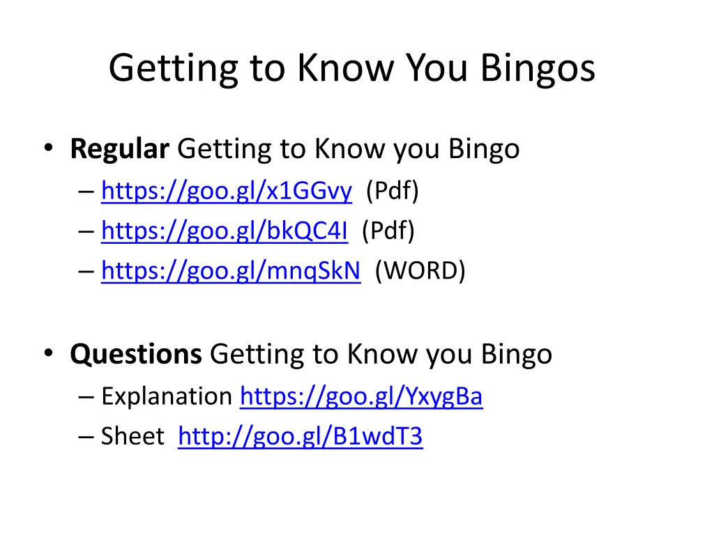 getting to know you bingos