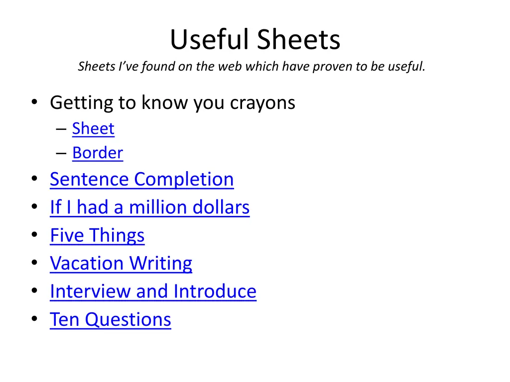 useful sheets