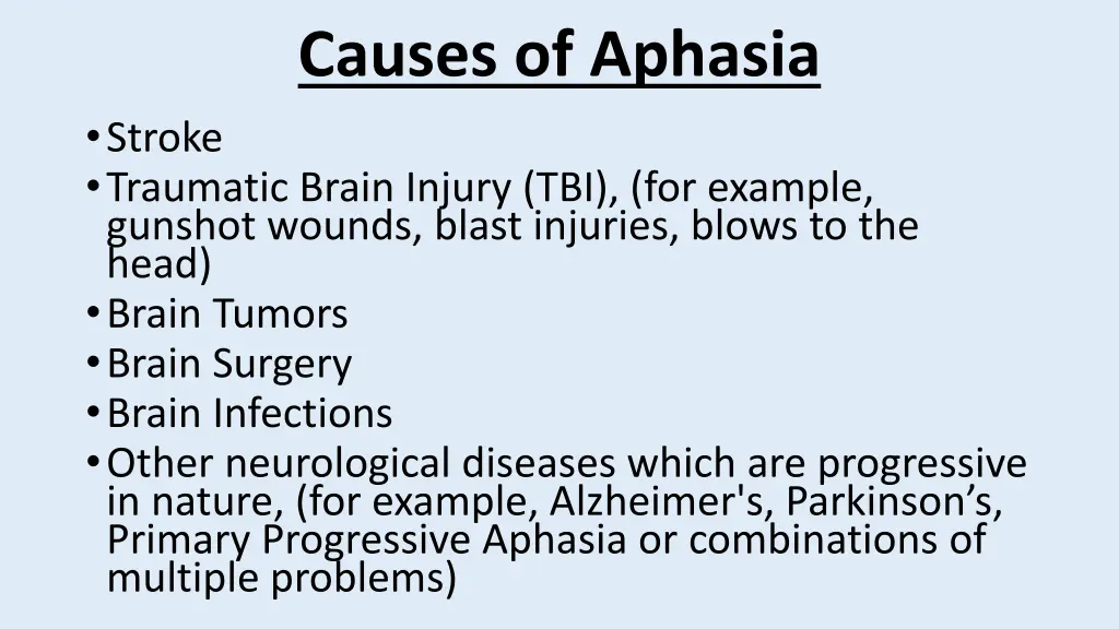 causes of aphasia