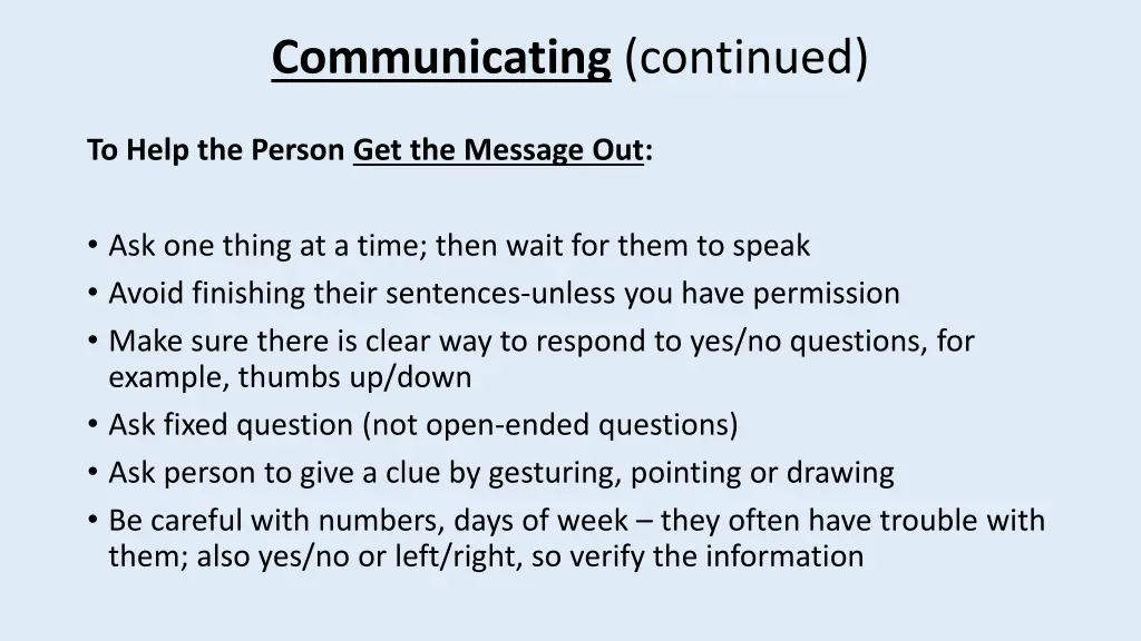 communicating continued