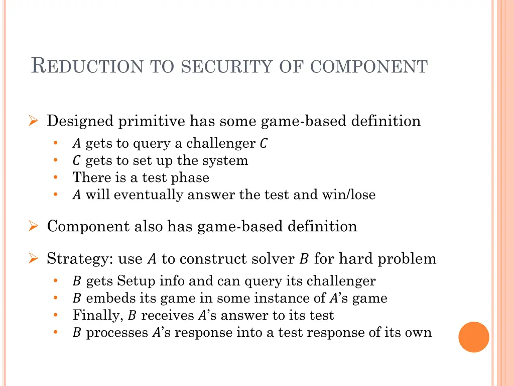 r eduction to security of component