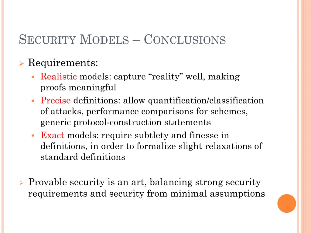 s ecurity m odels c onclusions