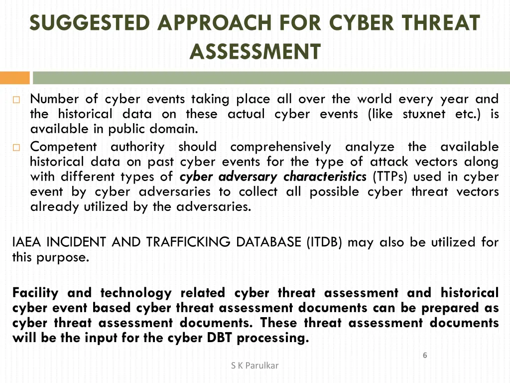 suggested approach for cyber threat assessment