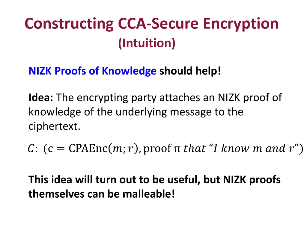 constructing cca secure encryption intuition