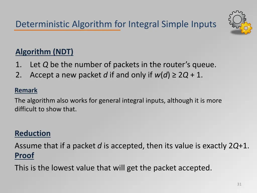 deterministic algorithm for integral simple inputs