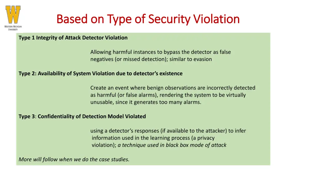 based on type of security violation based on type