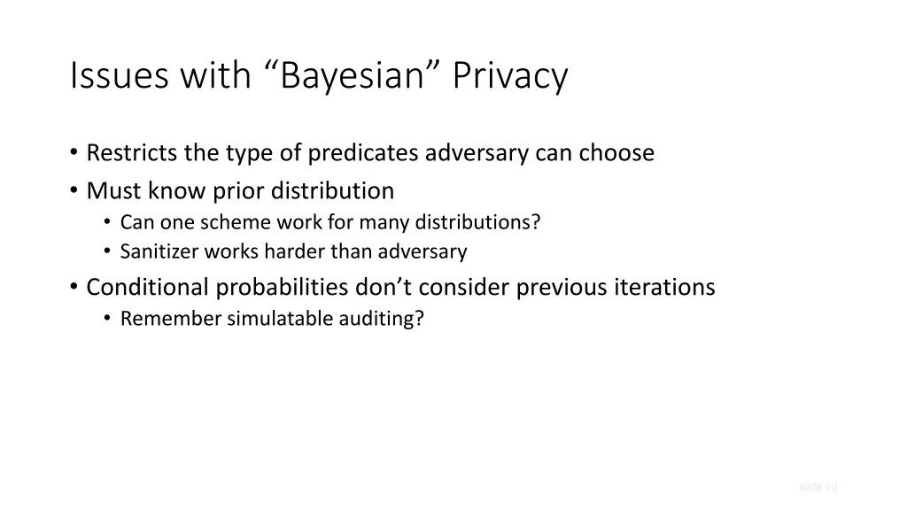 issues with bayesian privacy