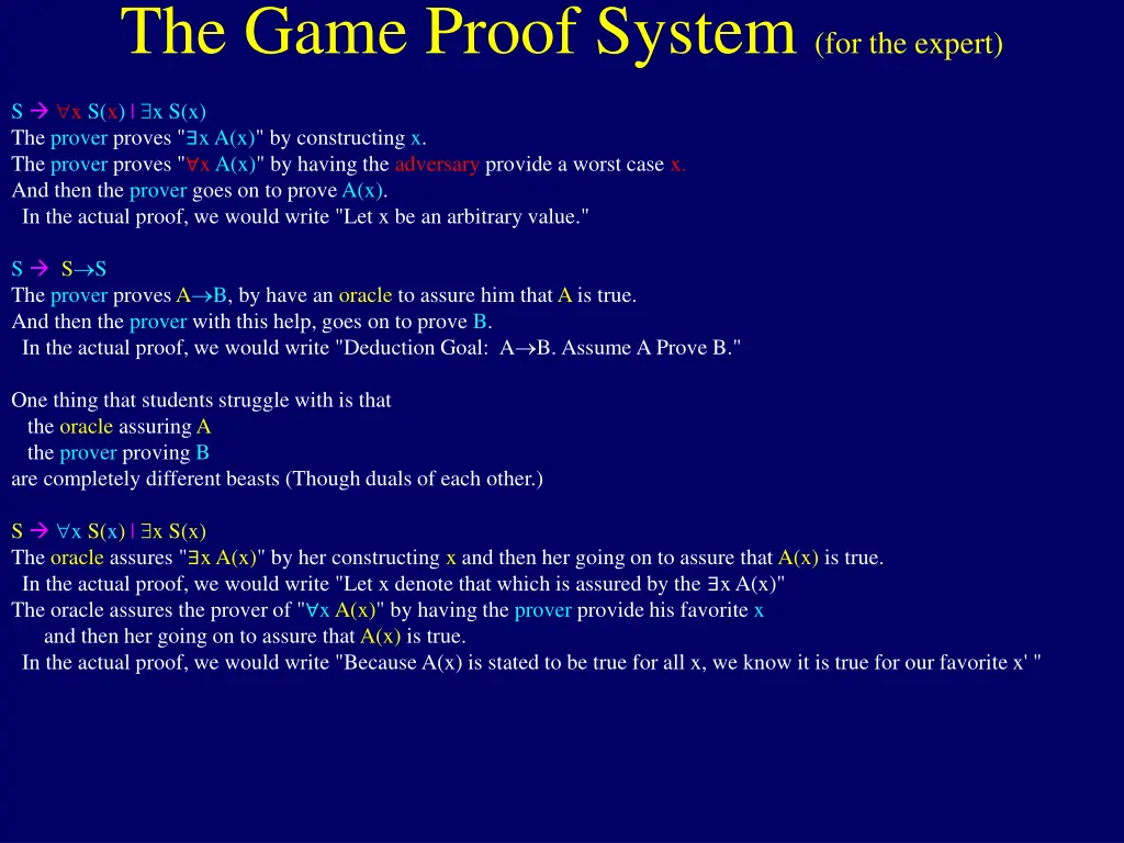 the game proof system for the expert 1