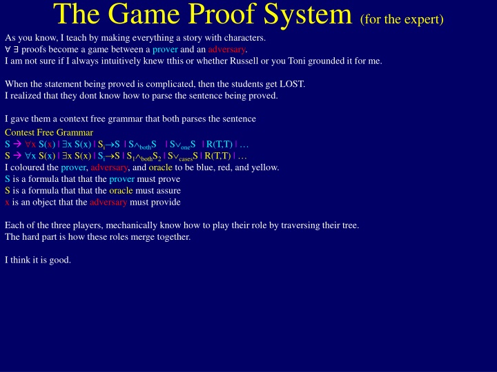 the game proof system for the expert