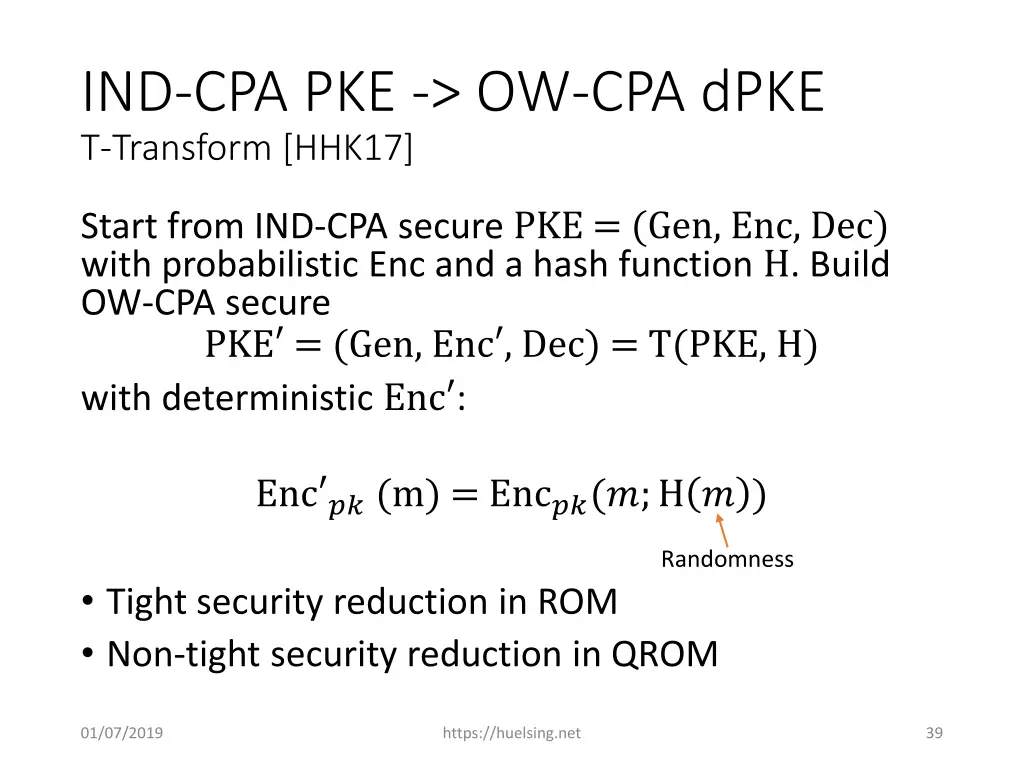 ind cpa pke ow cpa dpke t transform hhk17