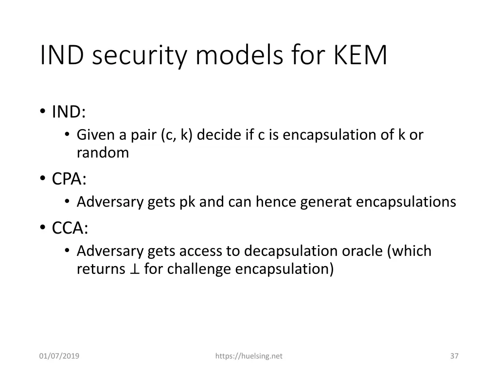 ind security models for kem