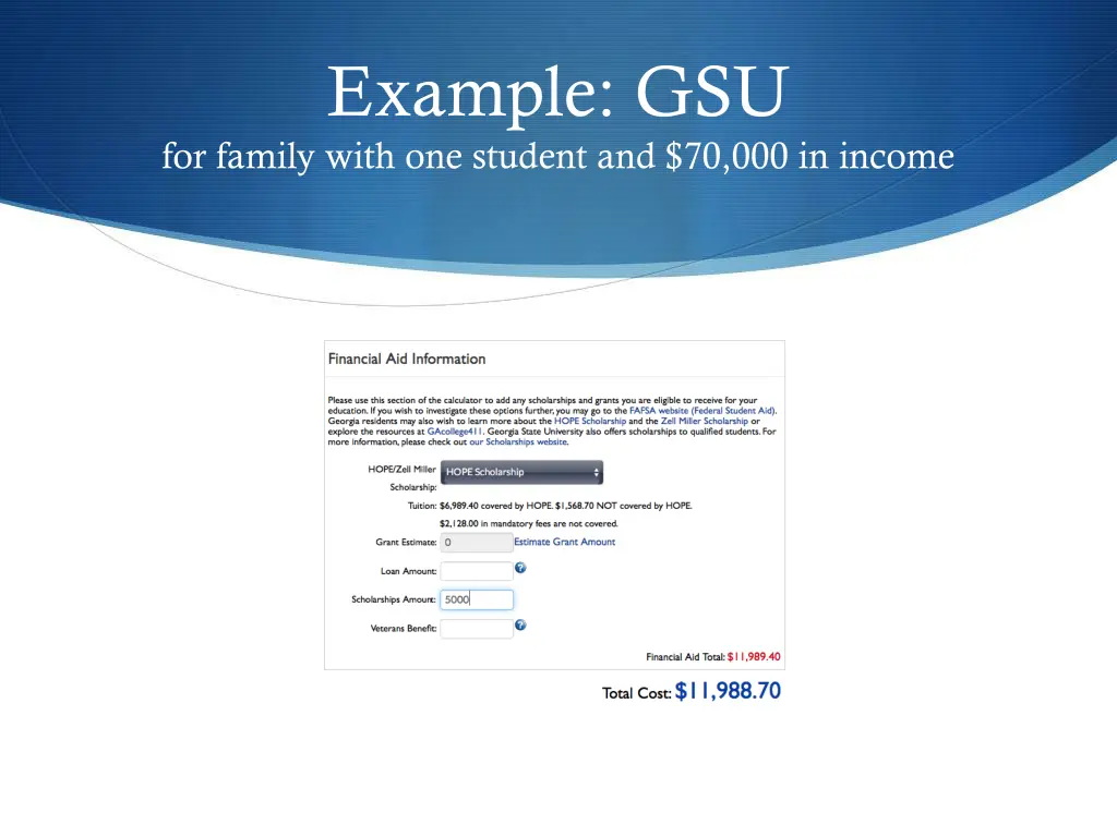 example gsu for family with one student