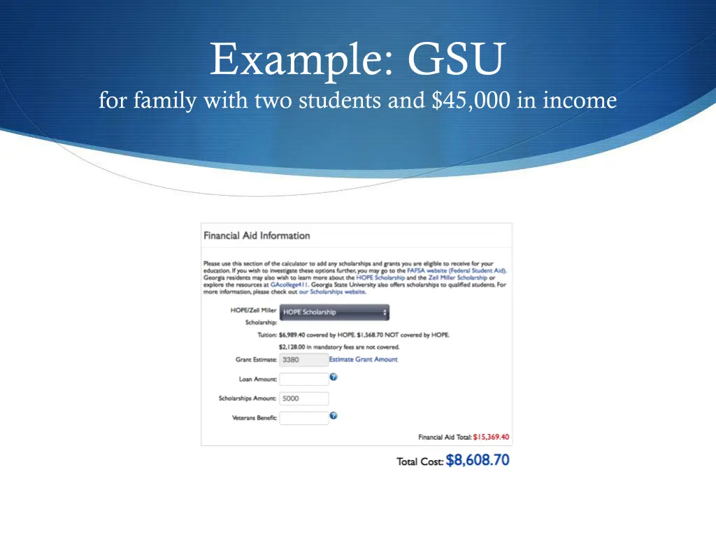 example gsu for family with two students