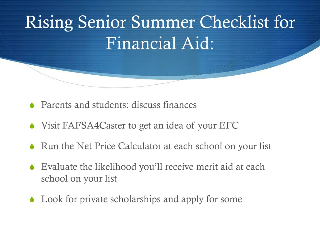 rising senior summer checklist for financial aid