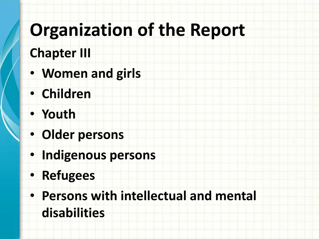 organization of the report chapter iii women