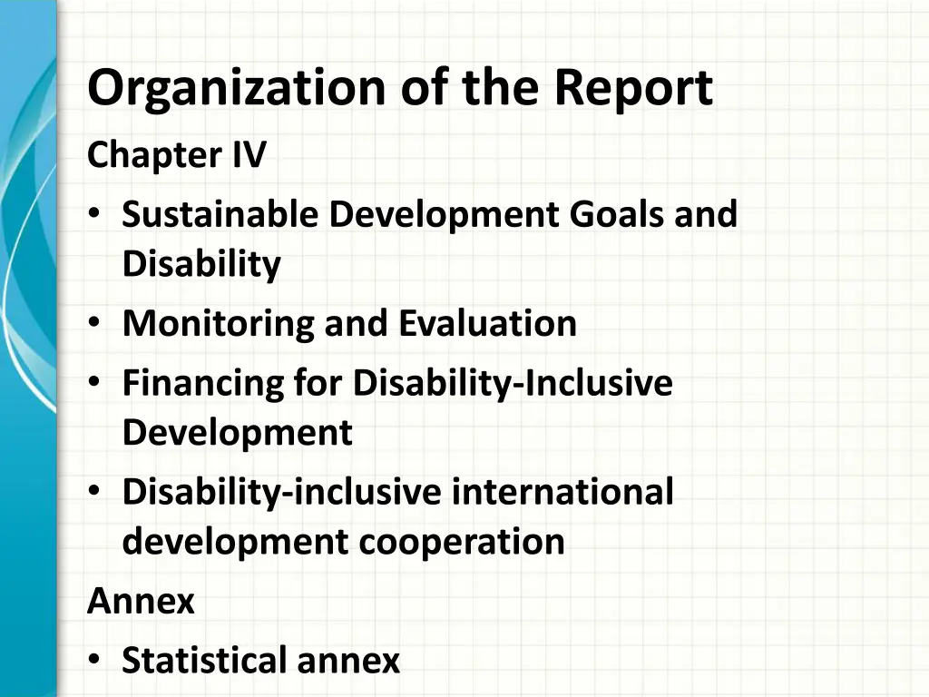 organization of the report chapter iv sustainable