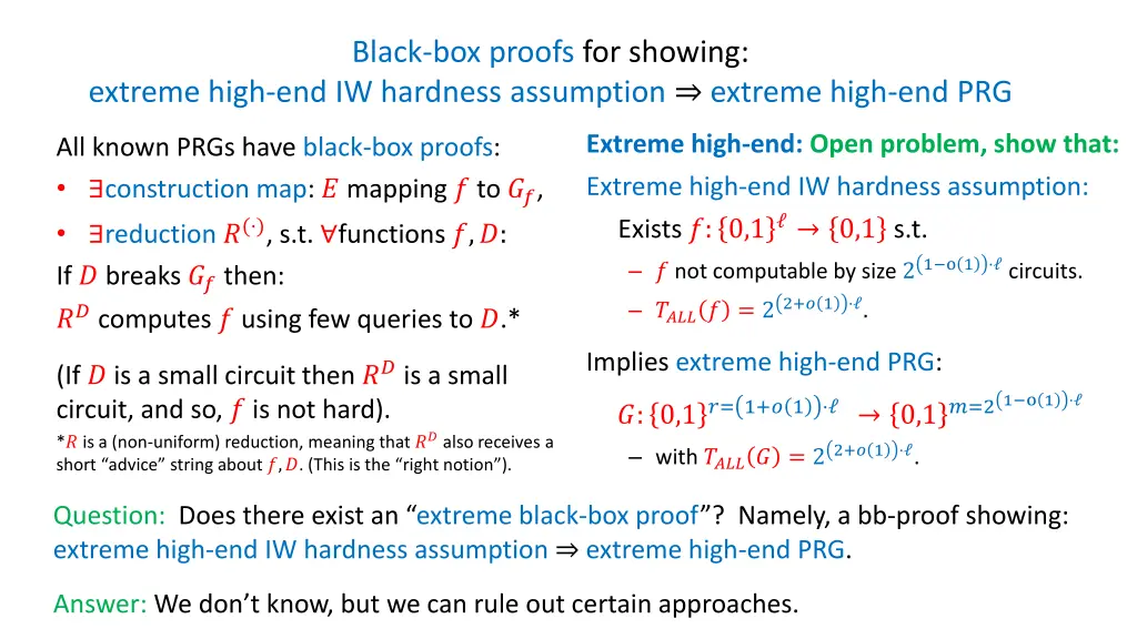 black box proofs for showing extreme high