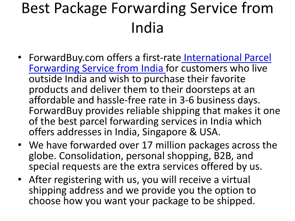 best package forwarding service from india