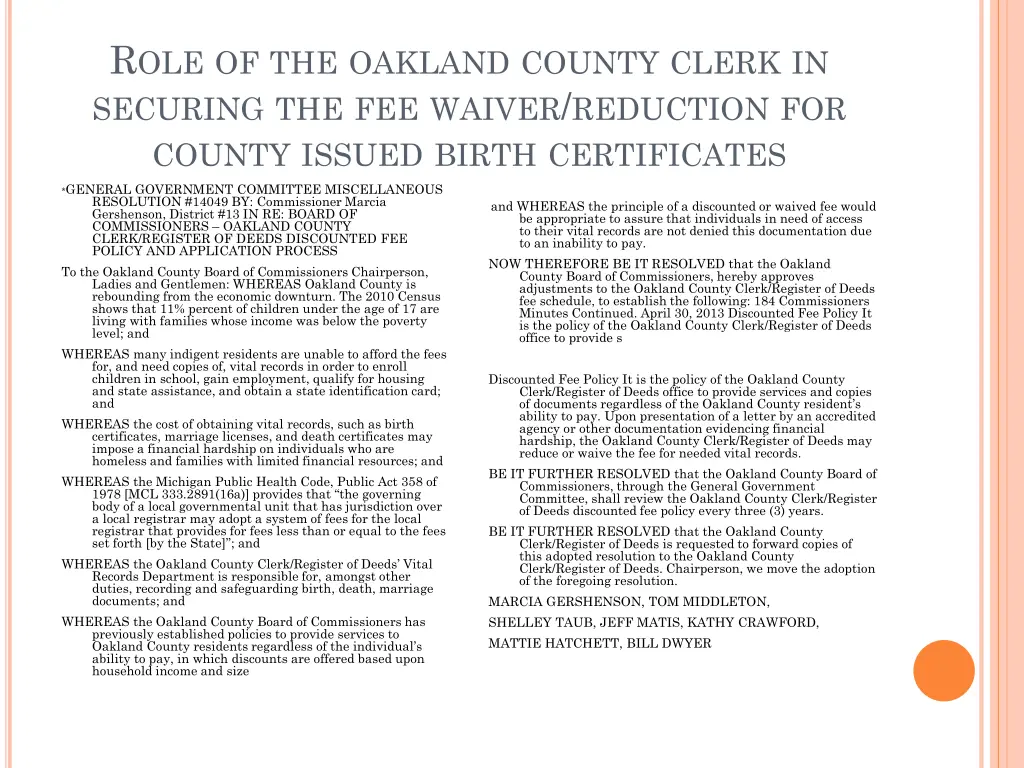 r ole of the oakland county clerk in securing