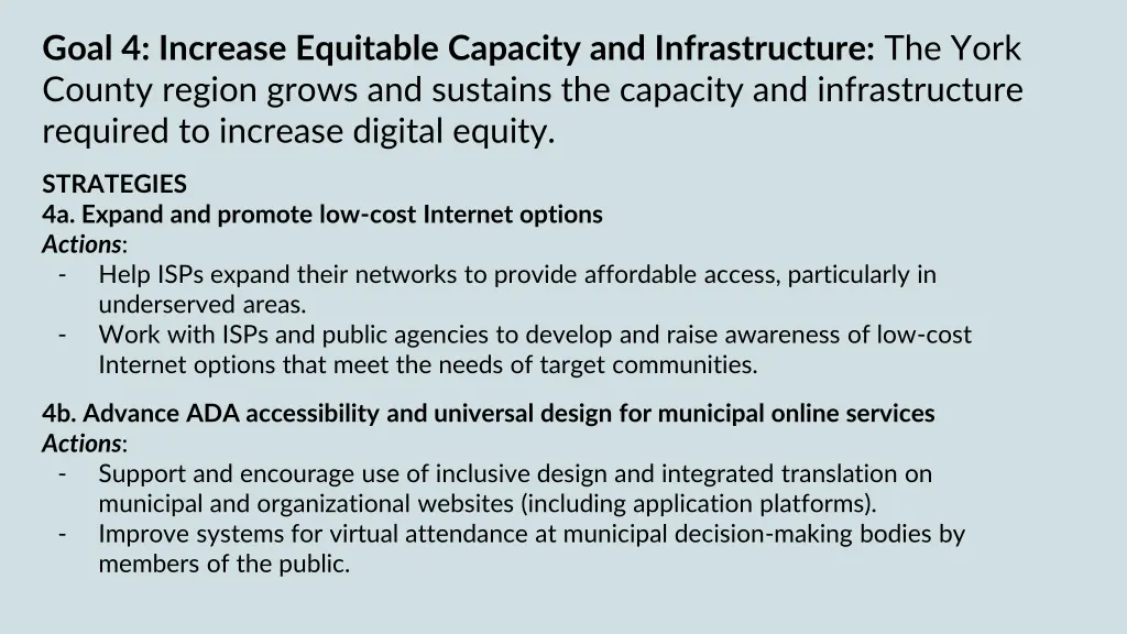 goal 4 increase equitable capacity