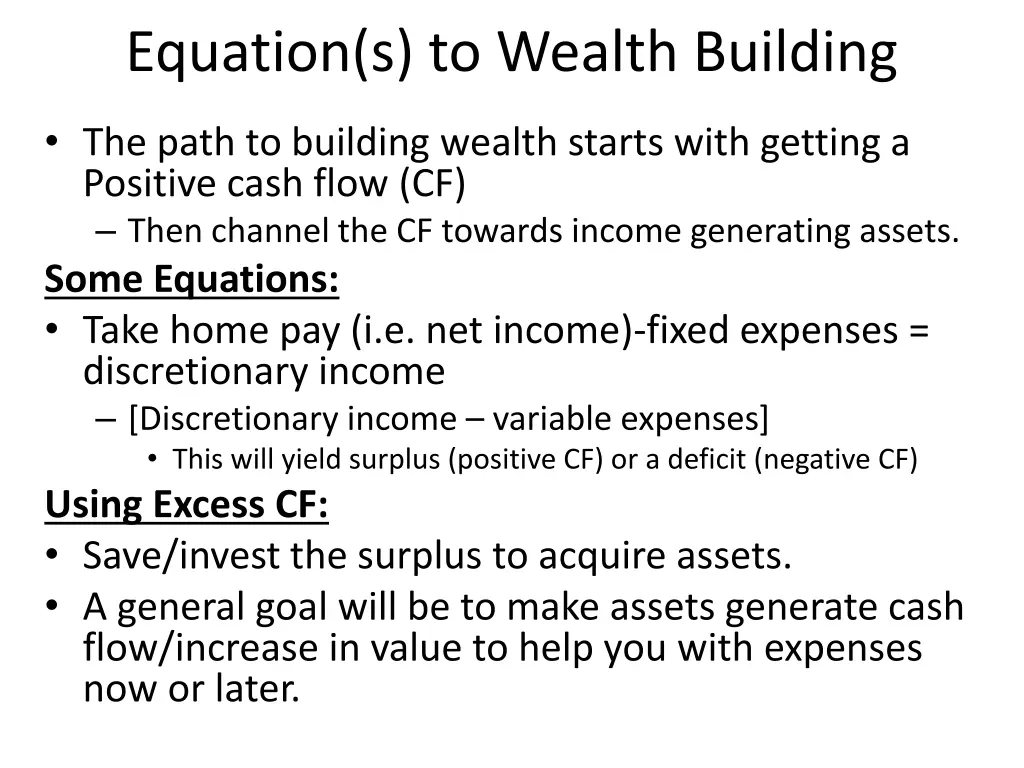 equation s to wealth building