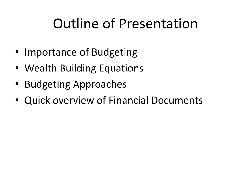 outline of presentation