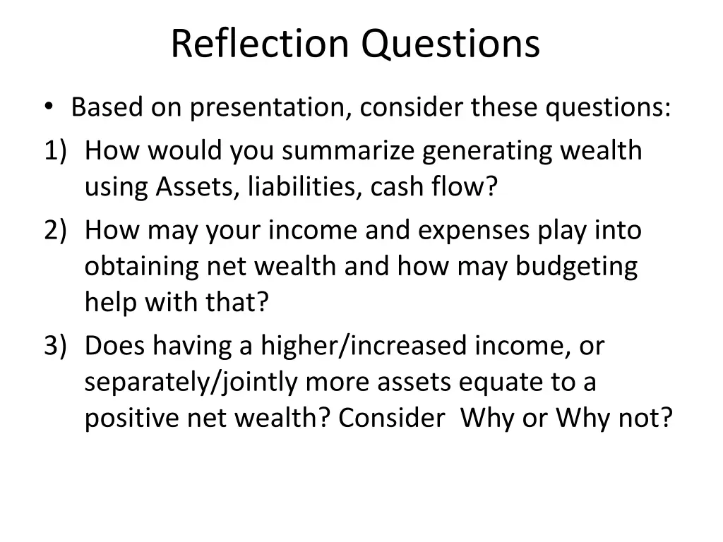 reflection questions