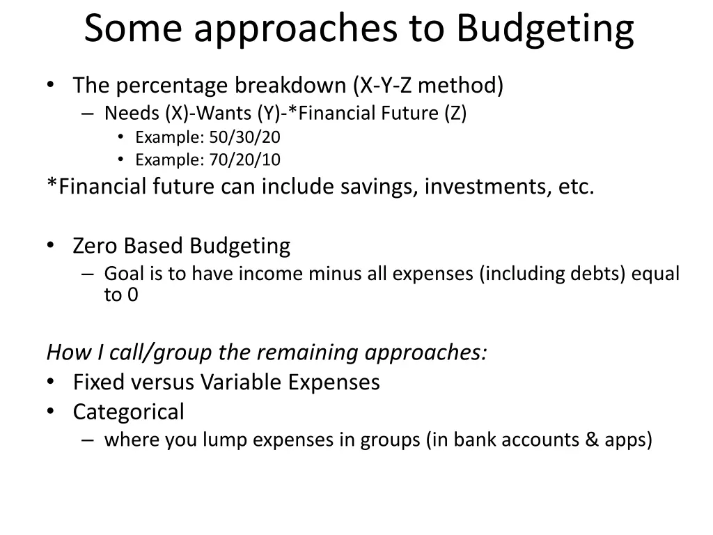 some approaches to budgeting