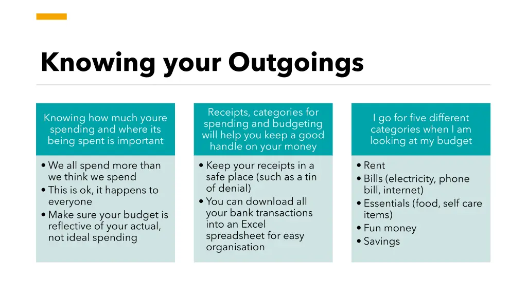 knowing your outgoings