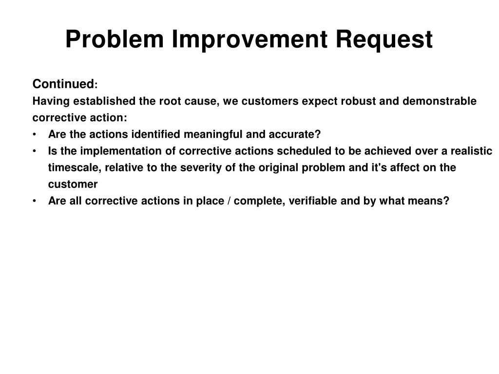 problem improvement request 1