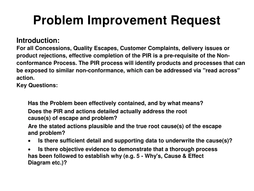 problem improvement request