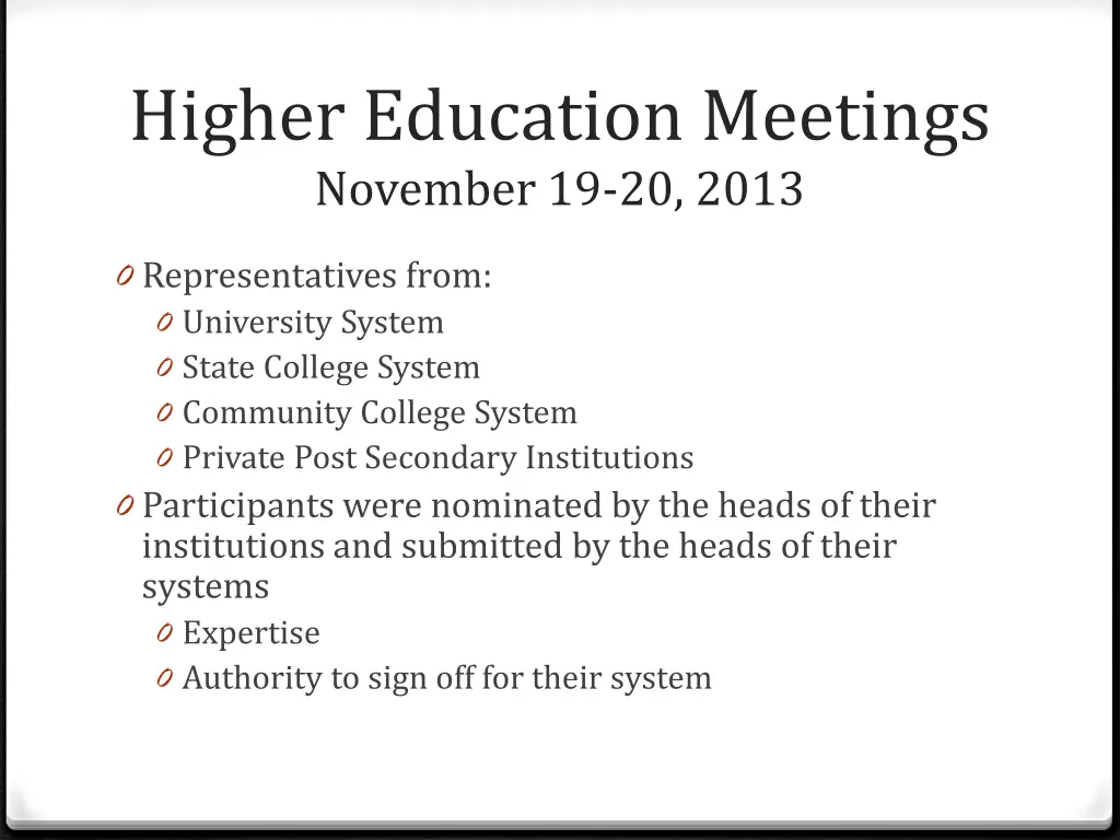 higher education meetings november 19 20 2013