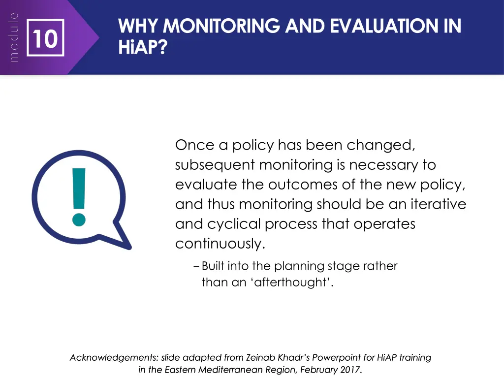 why monitoring and evaluation in hiap 1