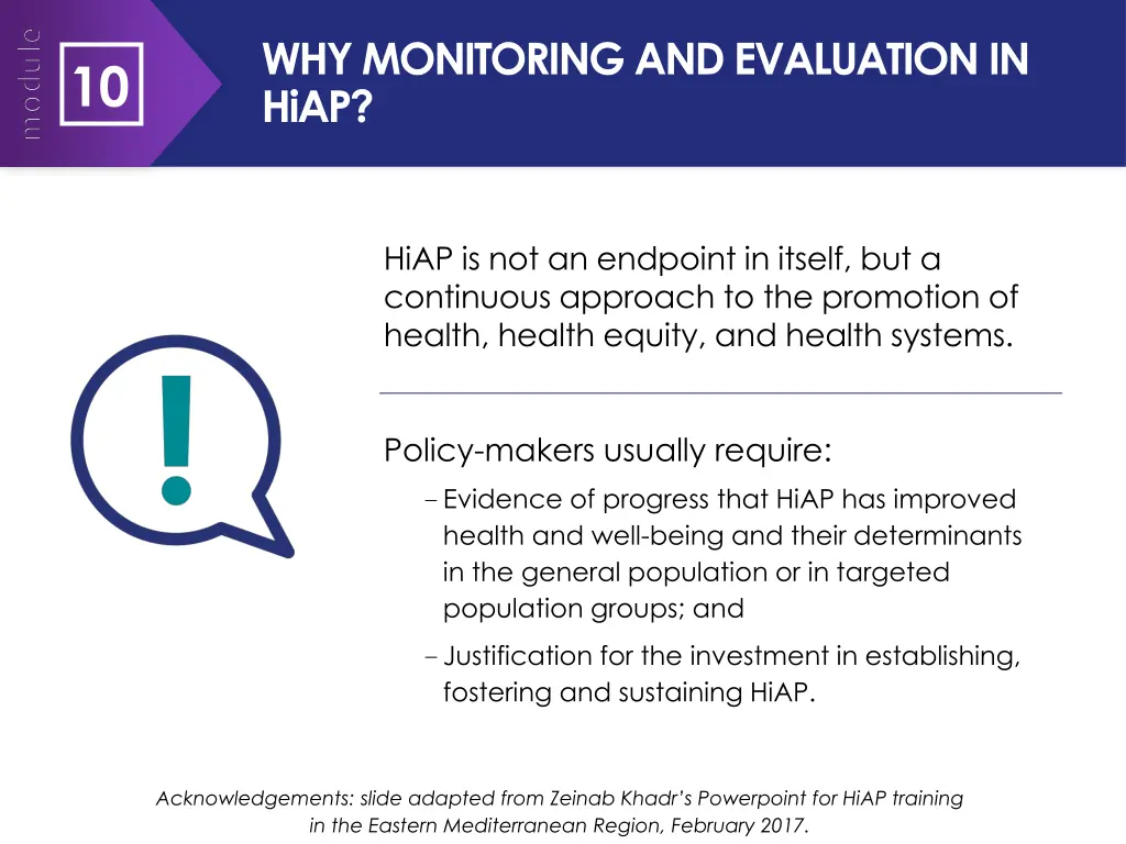 why monitoring and evaluation in hiap