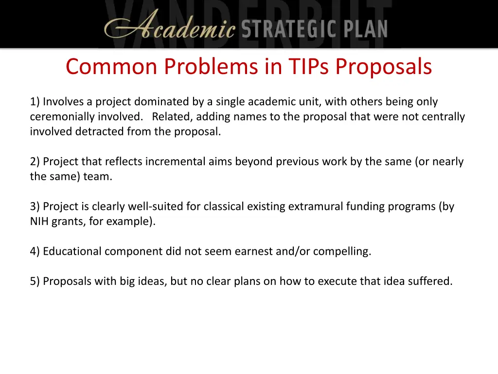 common problems in tips proposals