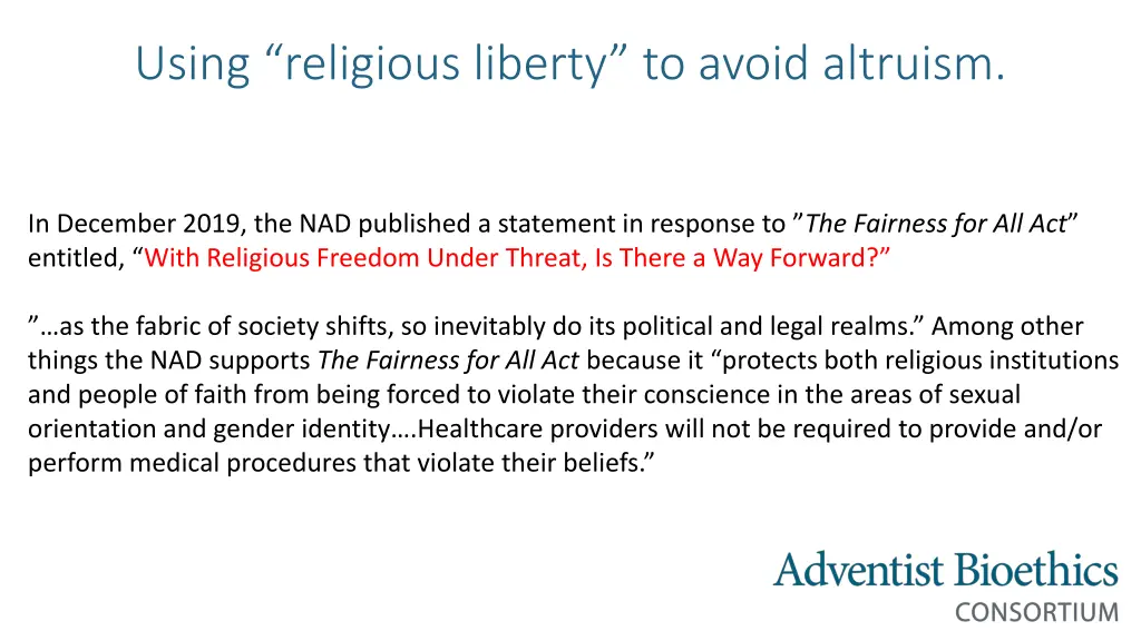 using religious liberty to avoid altruism