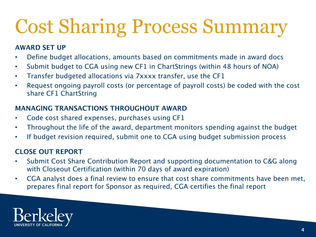 cost sharing process summary