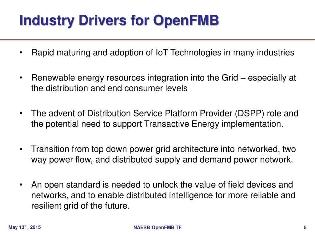 industry drivers for openfmb