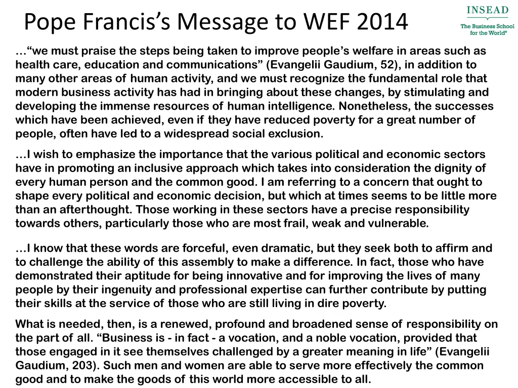 pope francis s message to wef 2014