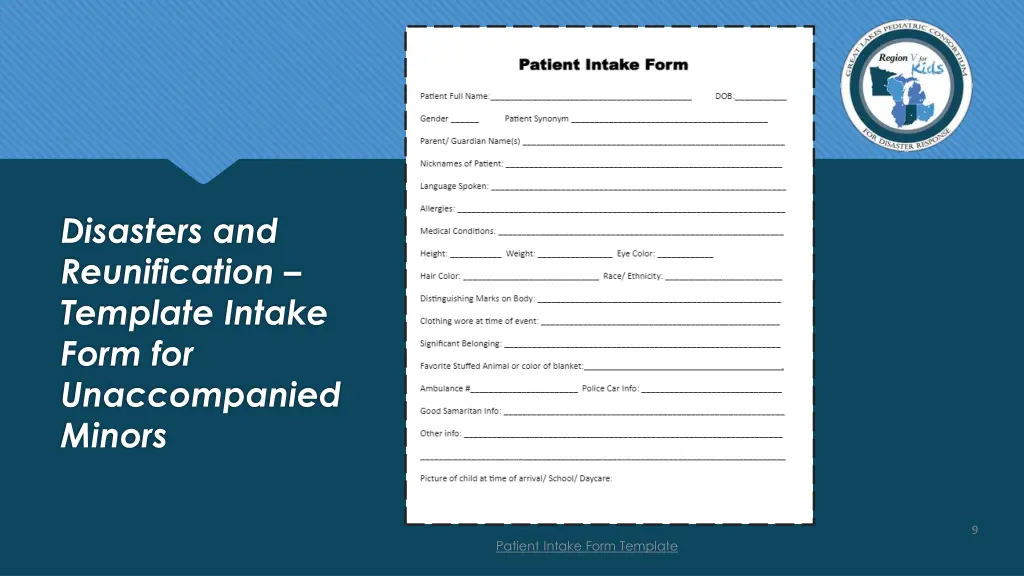 disasters and reunification template intake form