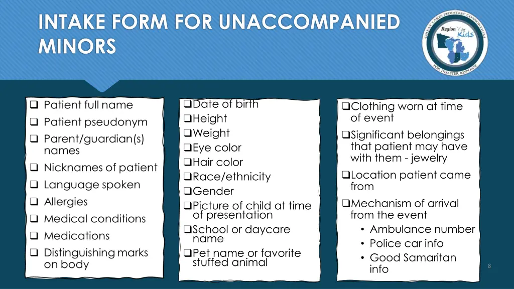 intake form for unaccompanied minors