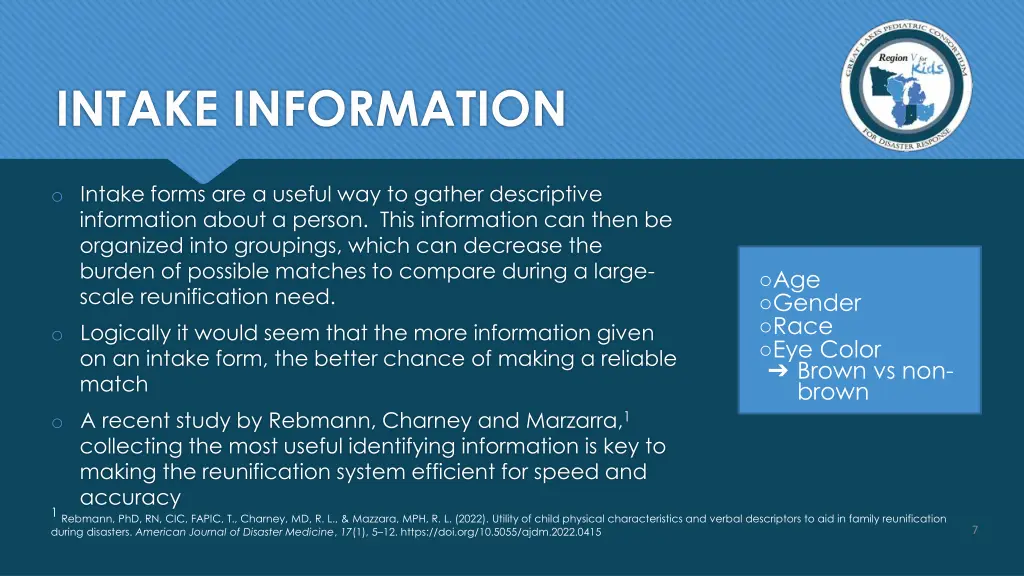 intake information