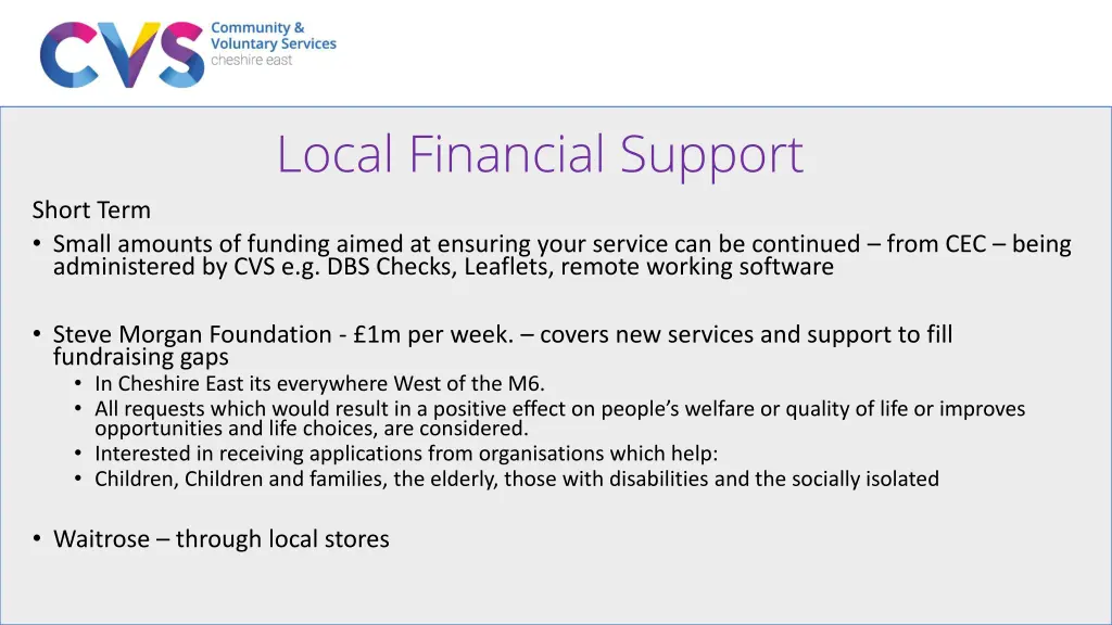 local financial support